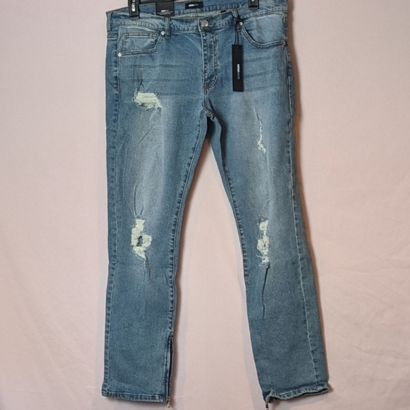 Fashion Nova Mid Blue Wash Zipper Hem Slim Fit Herse Jeans size 38 - Picture 1 of 6